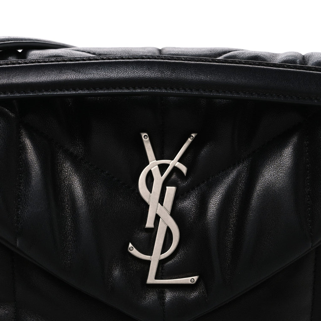 Lambskin Quilted Small Loulou Puffer Monogram Chain Satchel Black