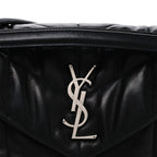 Lambskin Quilted Small Loulou Puffer Monogram Chain Satchel Black