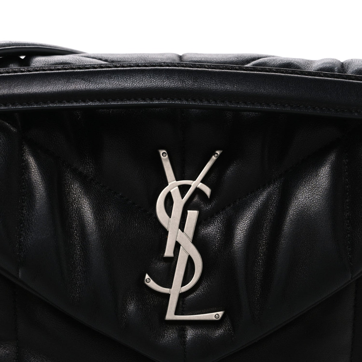 Lambskin Quilted Small Loulou Puffer Monogram Chain Satchel Black