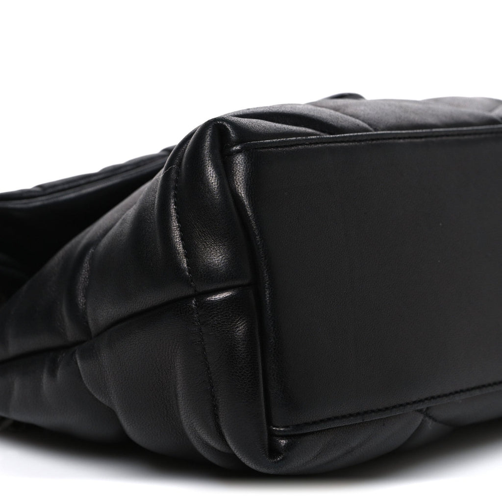 Lambskin Quilted Small Loulou Puffer Monogram Chain Satchel Black
