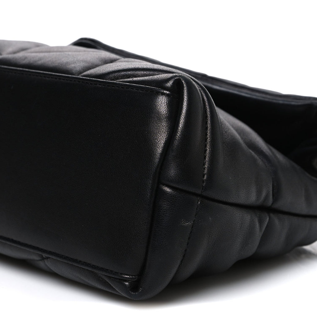 Lambskin Quilted Small Loulou Puffer Monogram Chain Satchel Black