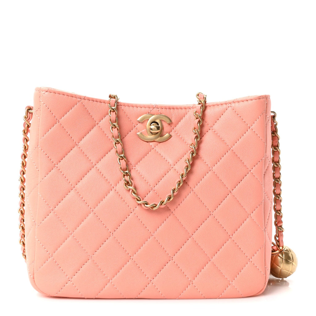 Lambskin Quilted Small Pearl Crush Hobo Coral