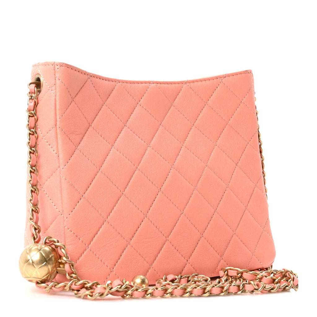 Lambskin Quilted Small Pearl Crush Hobo Coral