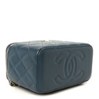 Lambskin Quilted Small Top Handle Vanity Case With Chain Blue