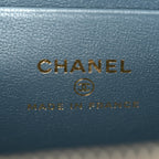 Lambskin Quilted Small Top Handle Vanity Case With Chain Blue