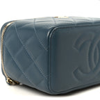 Lambskin Quilted Small Top Handle Vanity Case With Chain Blue