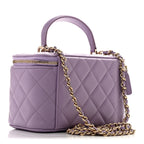 Lambskin Quilted Small Top Handle Vanity Case With Chain Light Purple