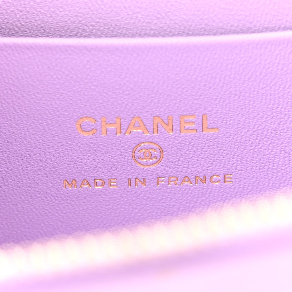 Lambskin Quilted Small Top Handle Vanity Case With Chain Light Purple