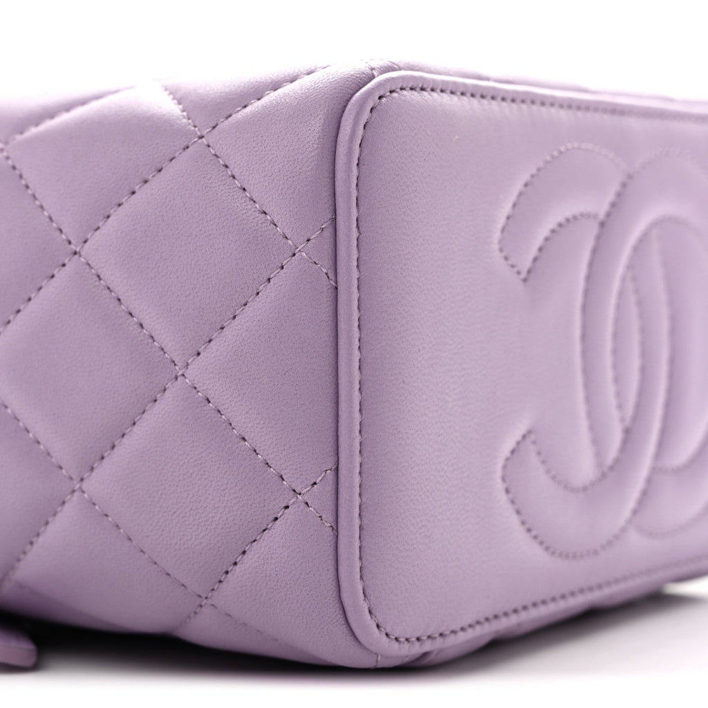 Lambskin Quilted Small Top Handle Vanity Case With Chain Light Purple
