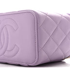 Lambskin Quilted Small Top Handle Vanity Case With Chain Light Purple