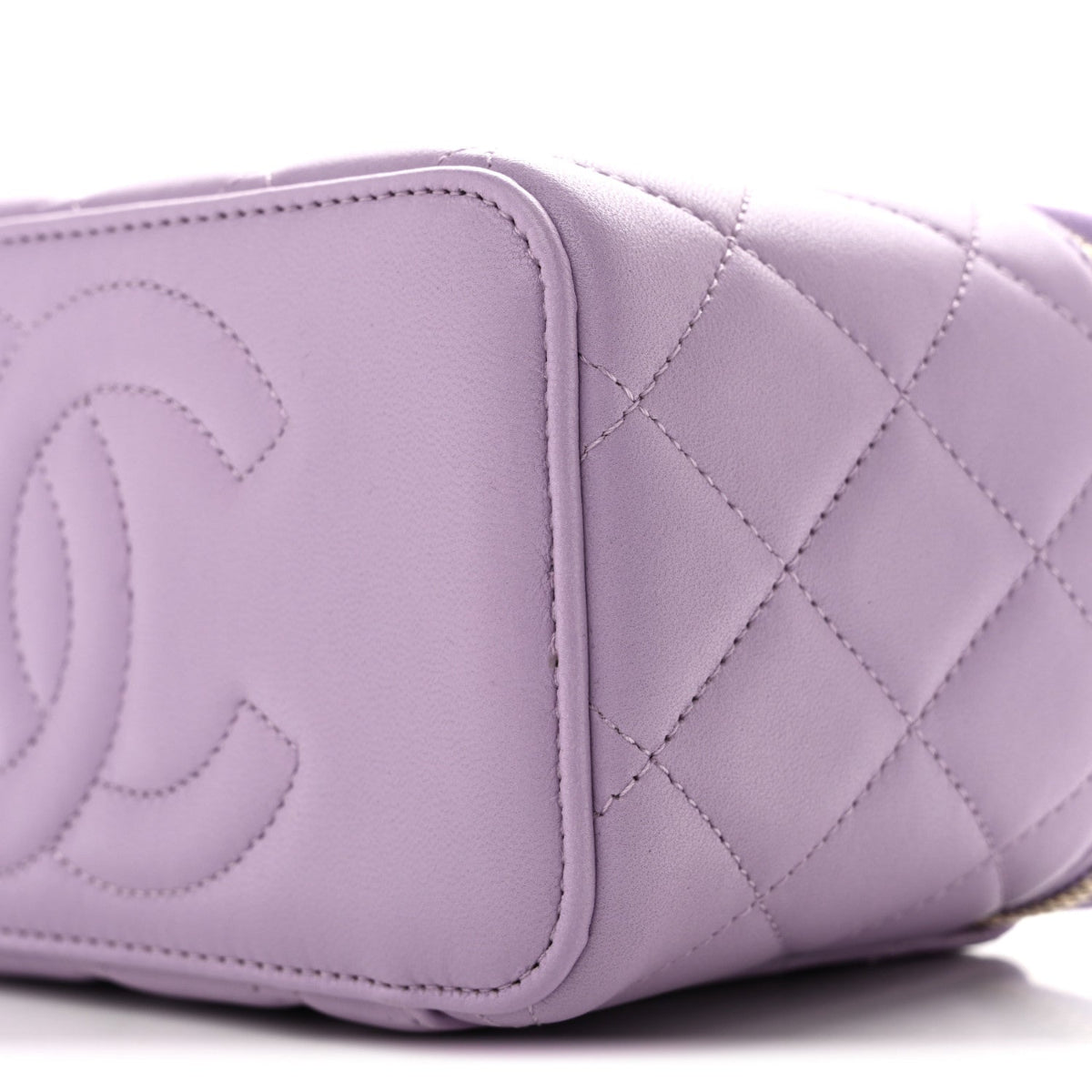 Lambskin Quilted Small Top Handle Vanity Case With Chain Light Purple