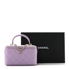 Lambskin Quilted Small Top Handle Vanity Case With Chain Light Purple