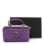Lambskin Quilted Small Top Handle Vanity Case With Chain Purple