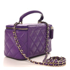 Lambskin Quilted Small Top Handle Vanity Case With Chain Purple