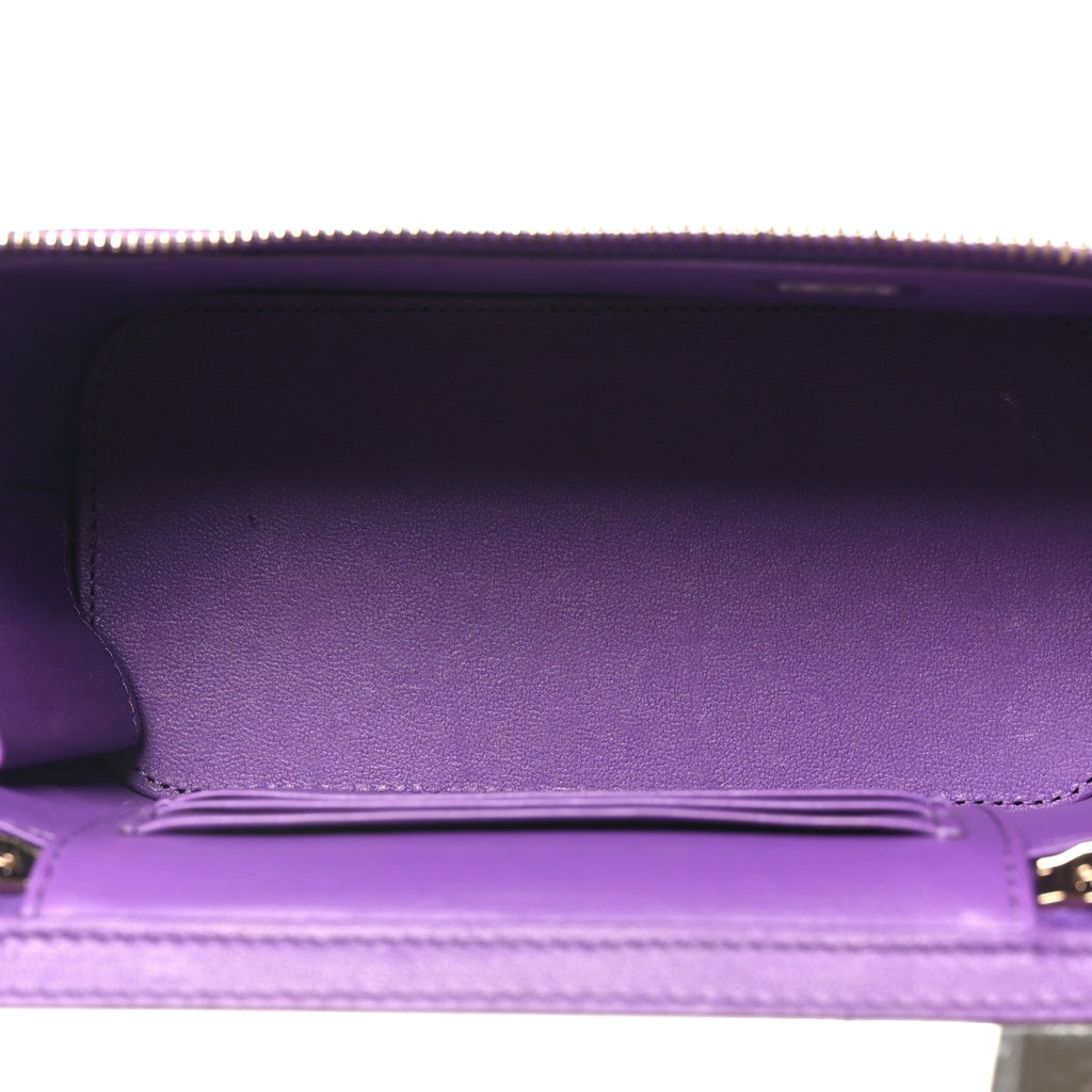 Lambskin Quilted Small Top Handle Vanity Case With Chain Purple