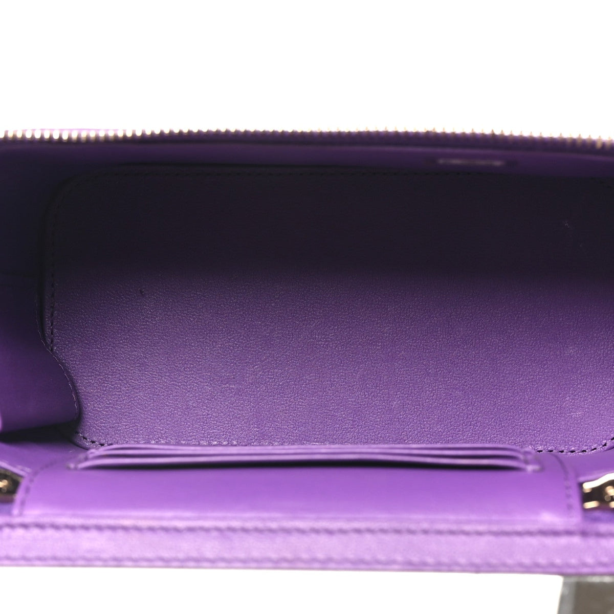 Lambskin Quilted Small Top Handle Vanity Case With Chain Purple