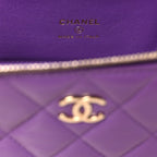 Lambskin Quilted Small Top Handle Vanity Case With Chain Purple