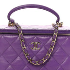 Lambskin Quilted Small Top Handle Vanity Case With Chain Purple