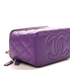 Lambskin Quilted Small Top Handle Vanity Case With Chain Purple
