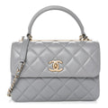 Lambskin Quilted Small Trendy CC Flap Dual Handle Bag Grey