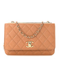 Lambskin Quilted Trendy CC Wallet On Chain WOC Beige