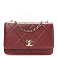 Lambskin Quilted Trendy CC Wallet On Chain WOC Burgundy