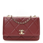 Lambskin Quilted Trendy CC Wallet On Chain WOC Burgundy