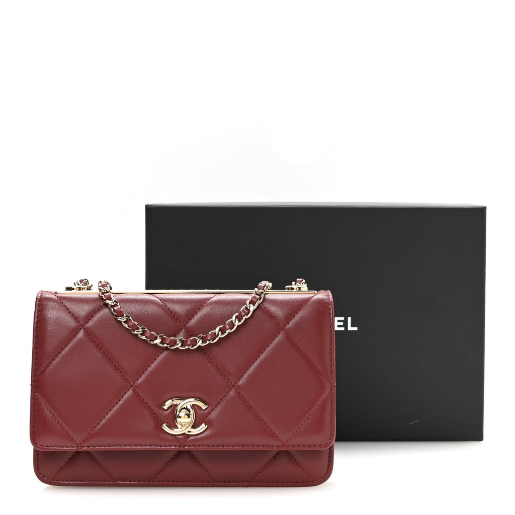 Lambskin Quilted Trendy CC Wallet On Chain WOC Burgundy