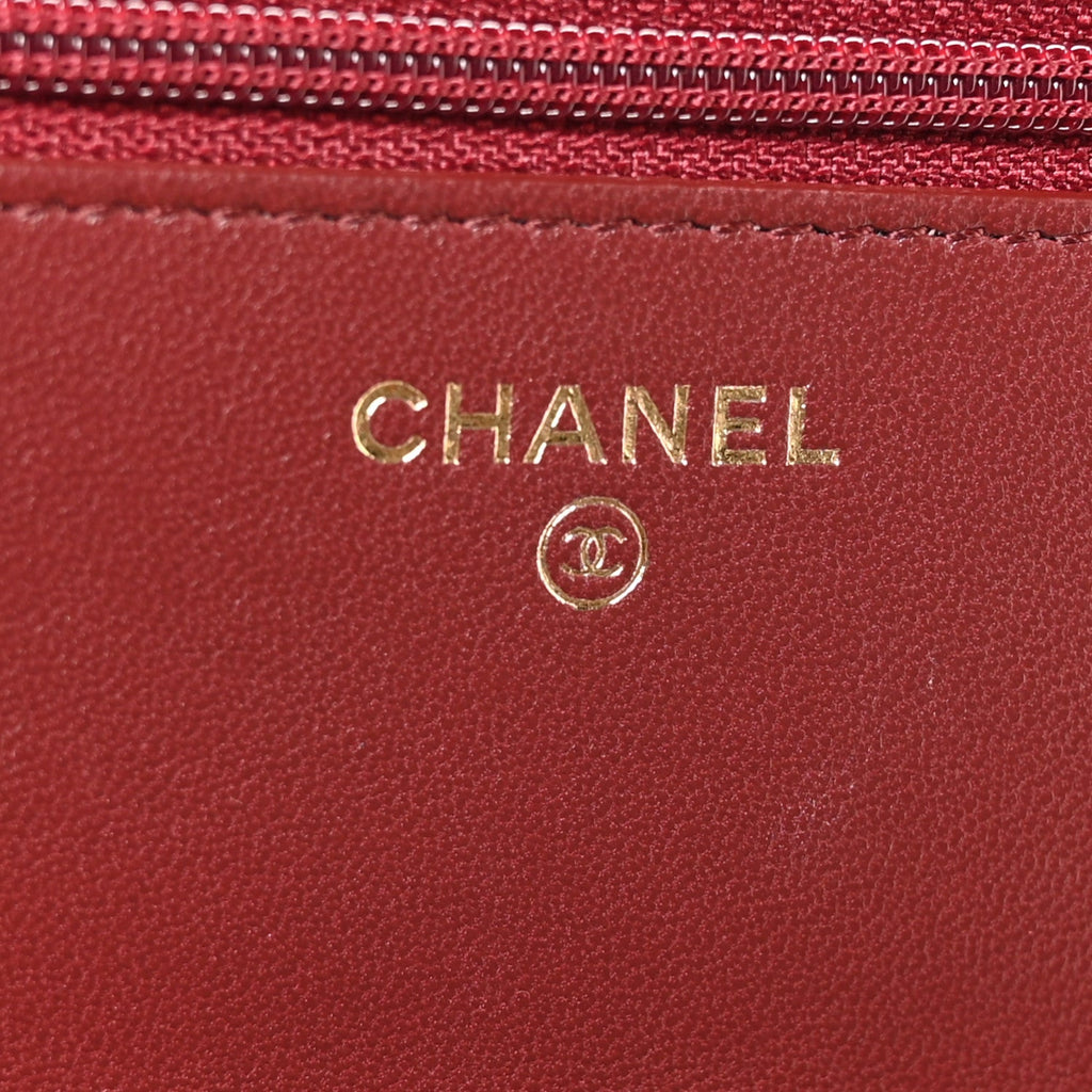 Lambskin Quilted Trendy CC Wallet On Chain WOC Burgundy