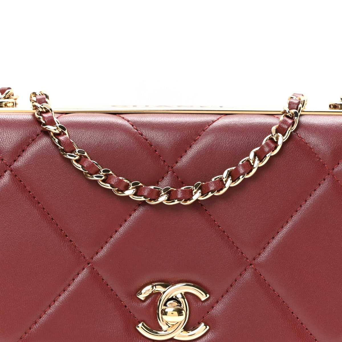 Lambskin Quilted Trendy CC Wallet On Chain WOC Burgundy