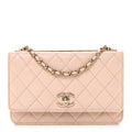 Lambskin Quilted Trendy CC Wallet On Chain WOC Light Beige