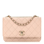 Lambskin Quilted Trendy CC Wallet On Chain WOC Light Beige