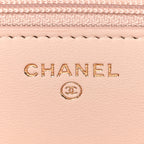 Lambskin Quilted Trendy CC Wallet On Chain WOC Light Beige