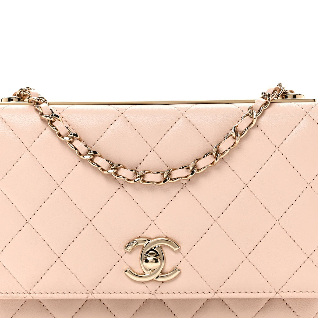 Lambskin Quilted Trendy CC Wallet On Chain WOC Light Beige