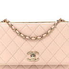 Lambskin Quilted Trendy CC Wallet On Chain WOC Light Beige