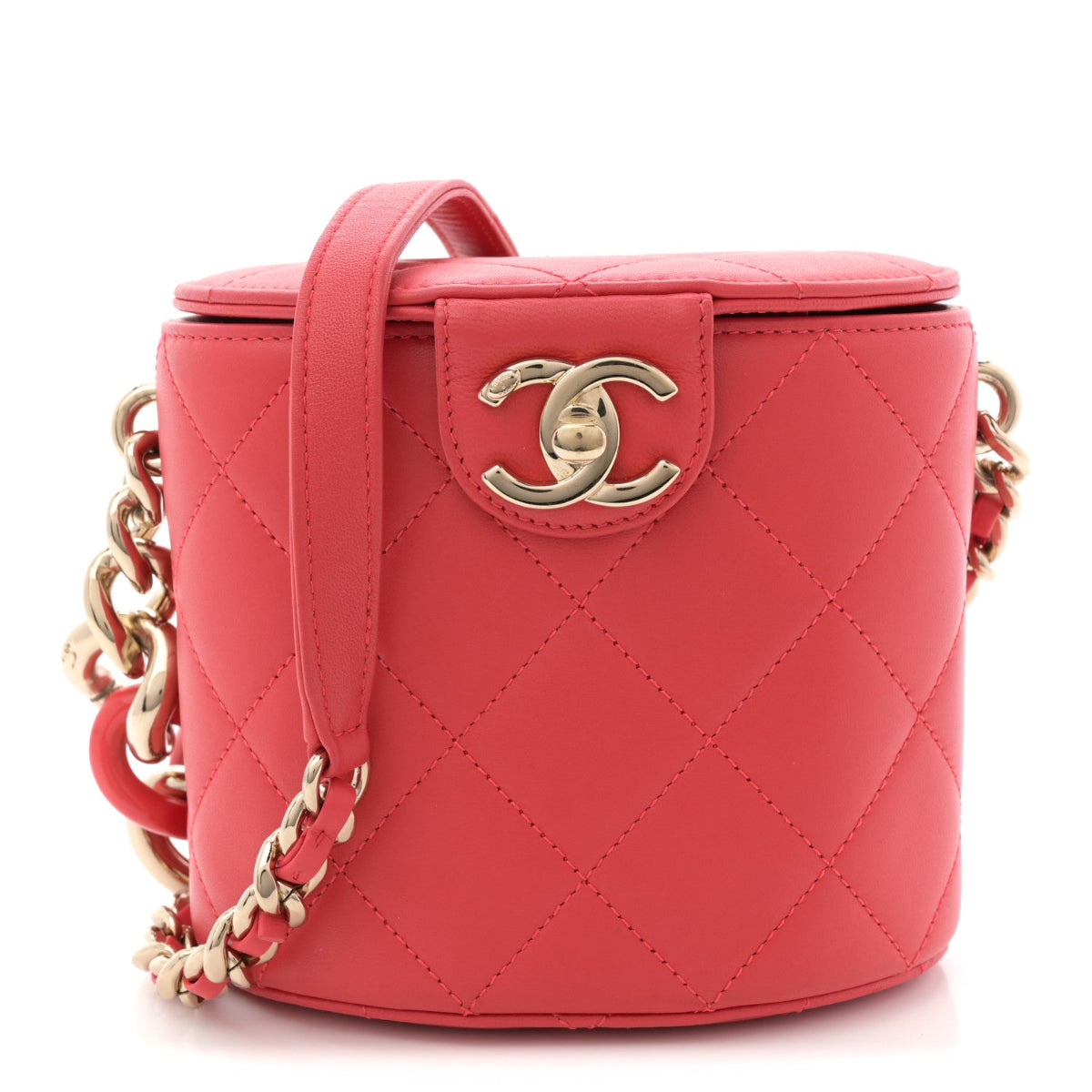 Lambskin Resin Elegant Chain Vanity Case Red