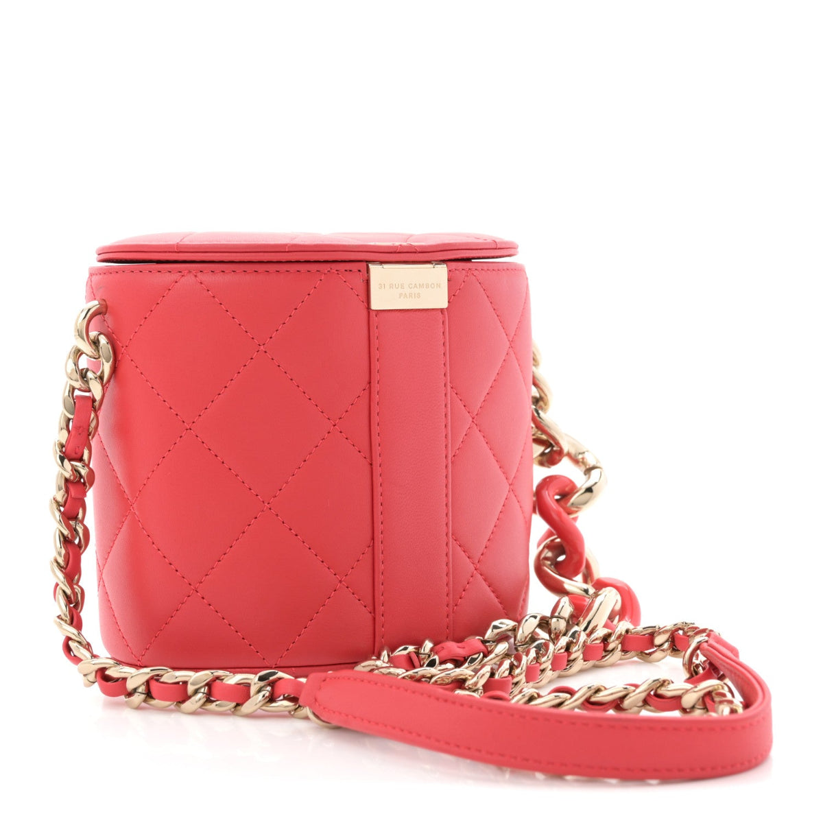 Lambskin Resin Elegant Chain Vanity Case Red