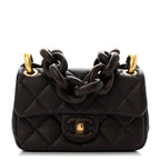 Lambskin Wenge Quilted Mini Fashion Wood Square Flap Dark Purple