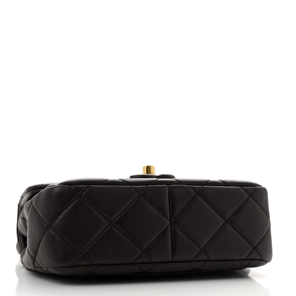 Lambskin Wenge Quilted Mini Fashion Wood Square Flap Dark Purple