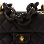 Lambskin Wenge Quilted Mini Fashion Wood Square Flap Dark Purple