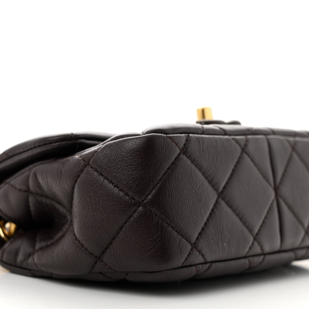 Lambskin Wenge Quilted Mini Fashion Wood Square Flap Dark Purple