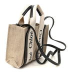 Linen Calfskin Mini Woody Ribbon Tote White Navy
