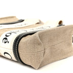 Linen Calfskin Mini Woody Ribbon Tote White Navy