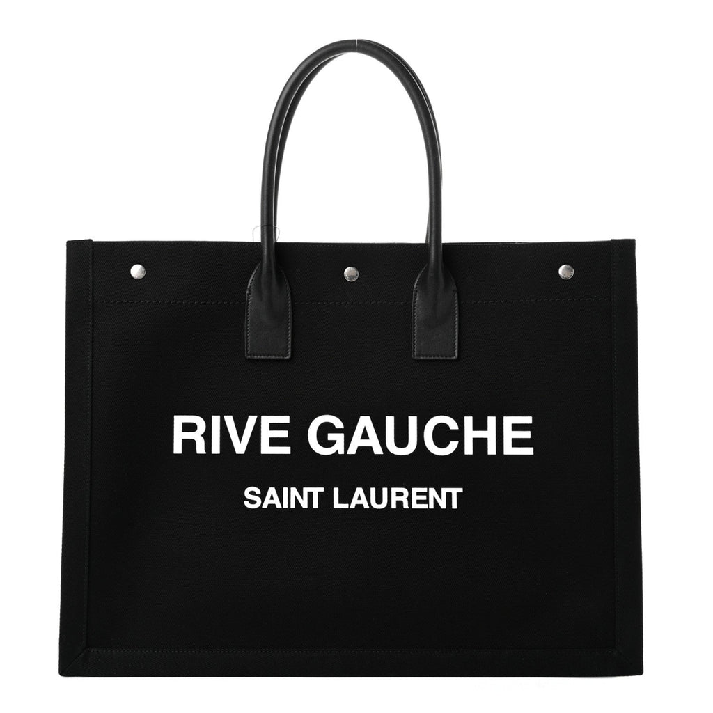 Linen Calfskin Rive Gauche Tote Black