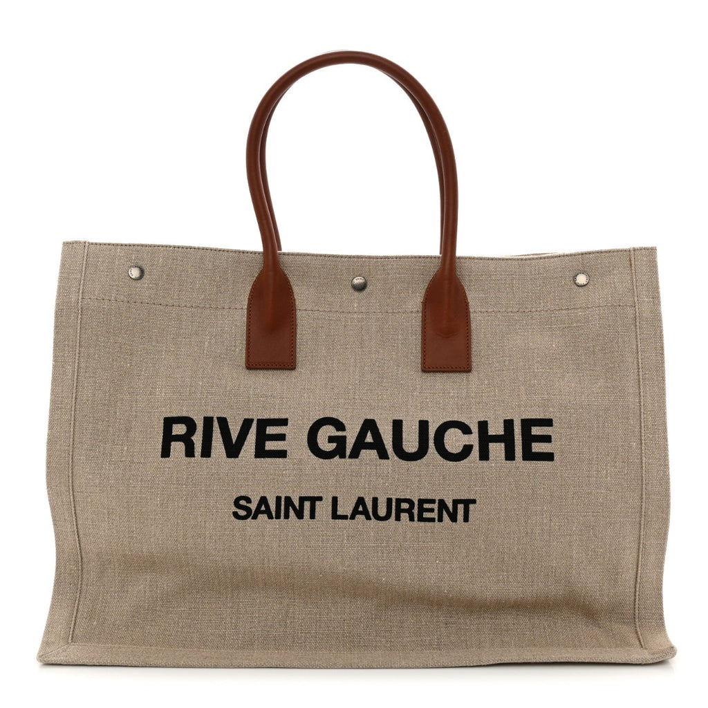 Linen Calfskin Rive Gauche Tote Brown