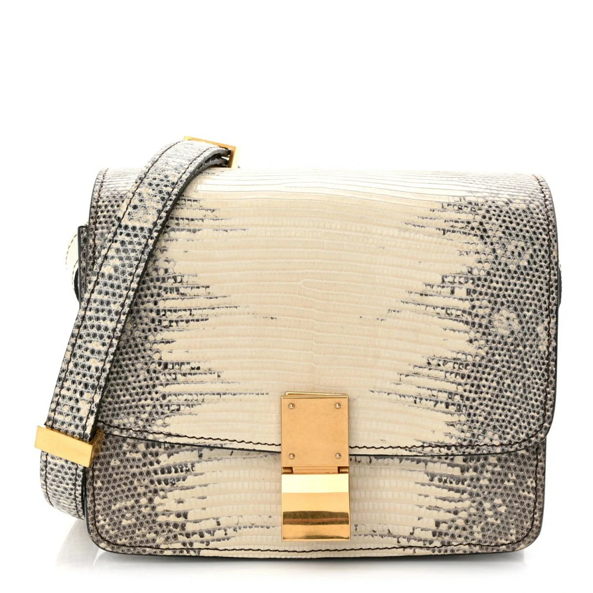 Lizard Small Classic Box Flap Bag Natural