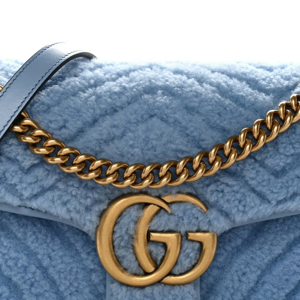 Merino Wool Matelasse Small GG Marmont Shoulder Bag Cadet Blue