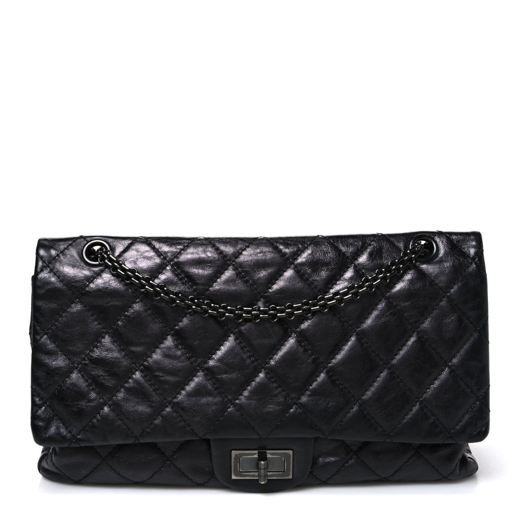 Metallic Aged Calfskin Quilted 2.55 Reissue 227 Flap So Black