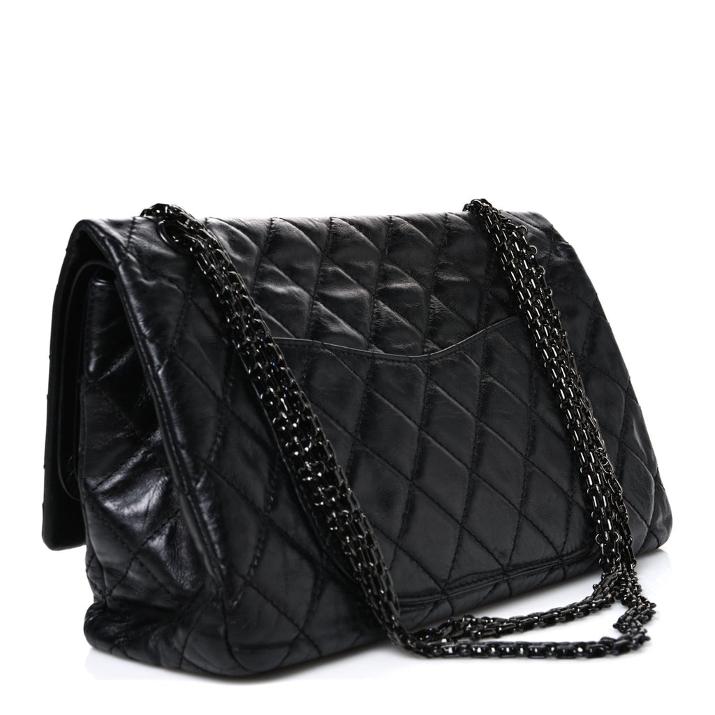 Metallic Aged Calfskin Quilted 2.55 Reissue 227 Flap So Black
