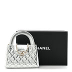 Metallic Aged Calfskin Quilted Nano Kelly Shopper Silvery